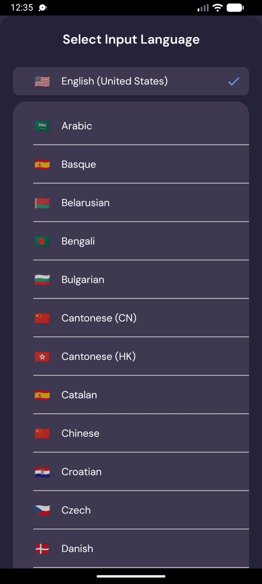 Selecting the input language on Android