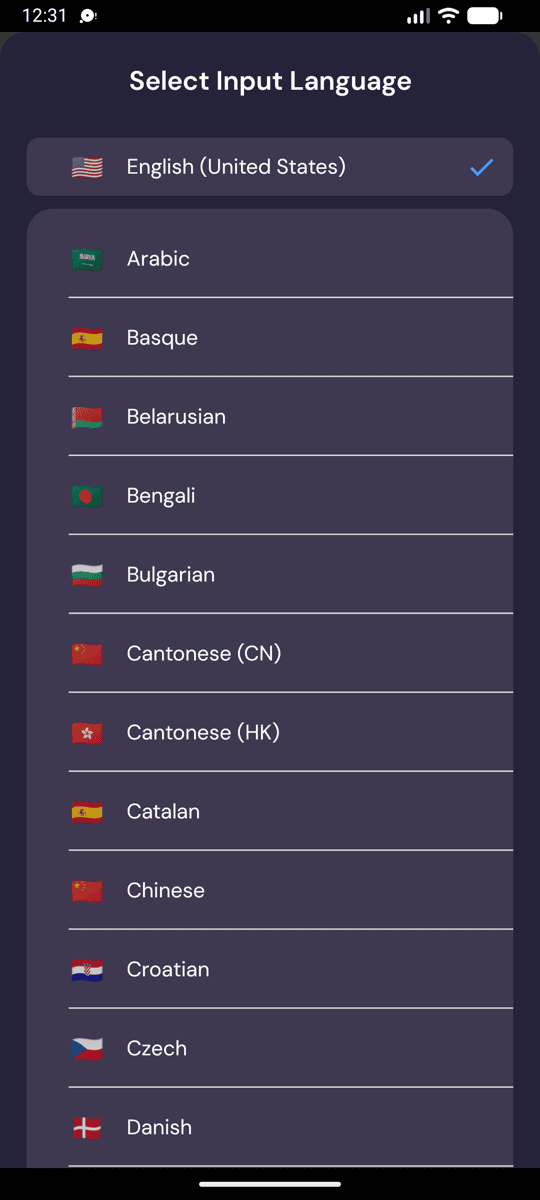 Selecting the input language on Android