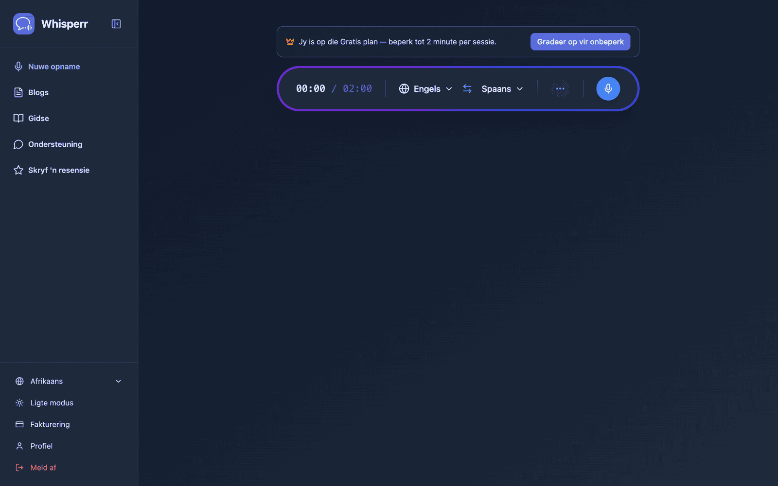 Whisperr Web App open at app.whisperr.co