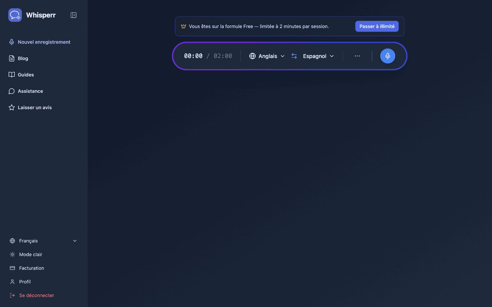 Whisperr Web App open at app.whisperr.co