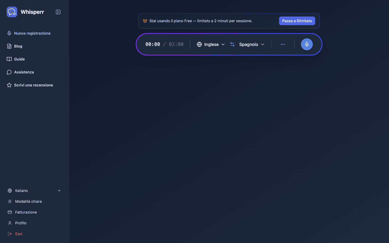 Whisperr Web App open at app.whisperr.co