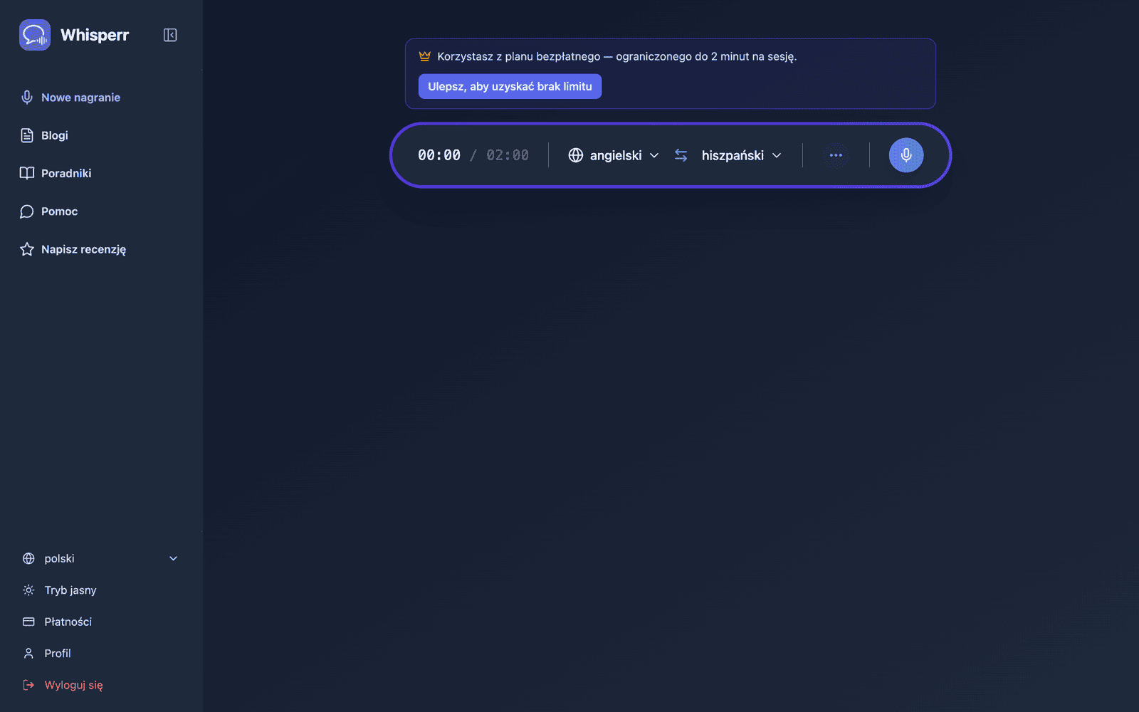 Whisperr Web App open at app.whisperr.co