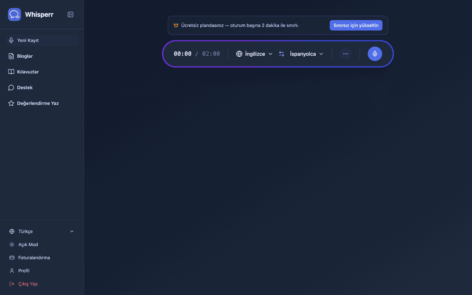 Whisperr Web App open at app.whisperr.co
