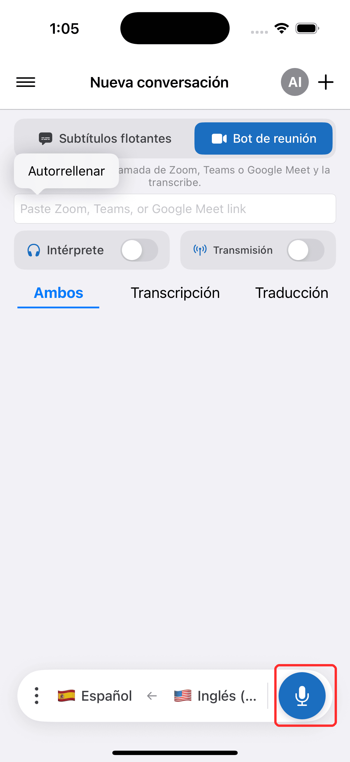 Tapping the record button to start on iPhone