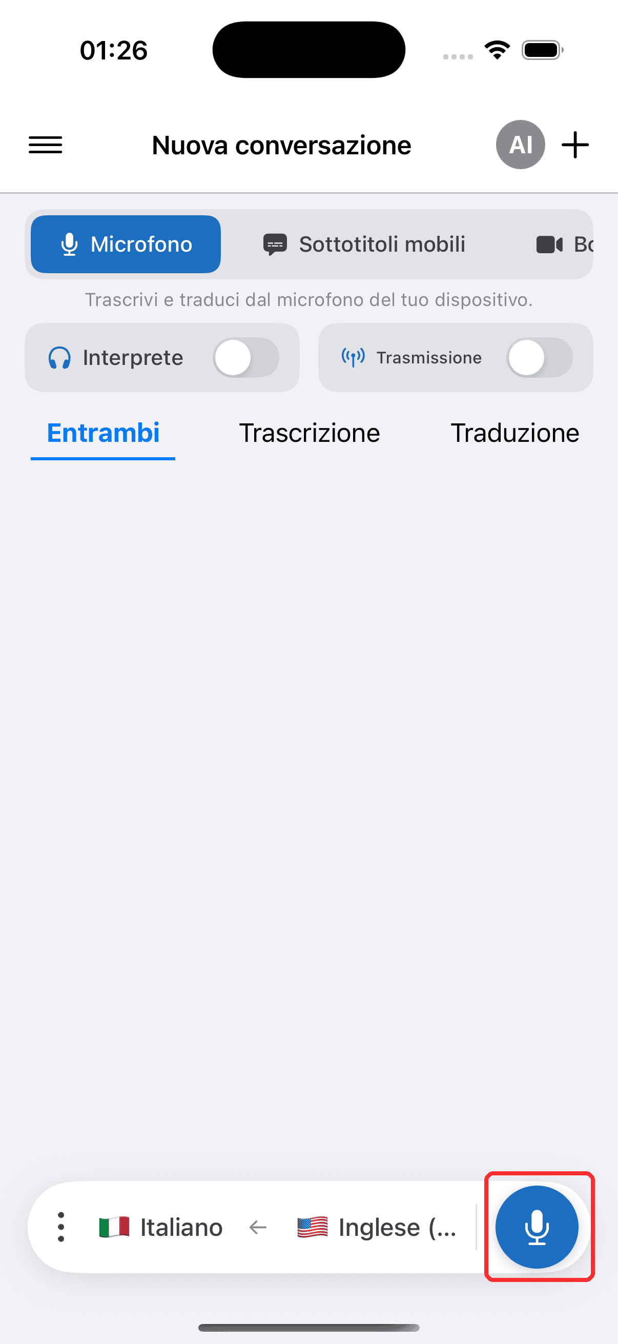 Tapping the record button to start on iPhone