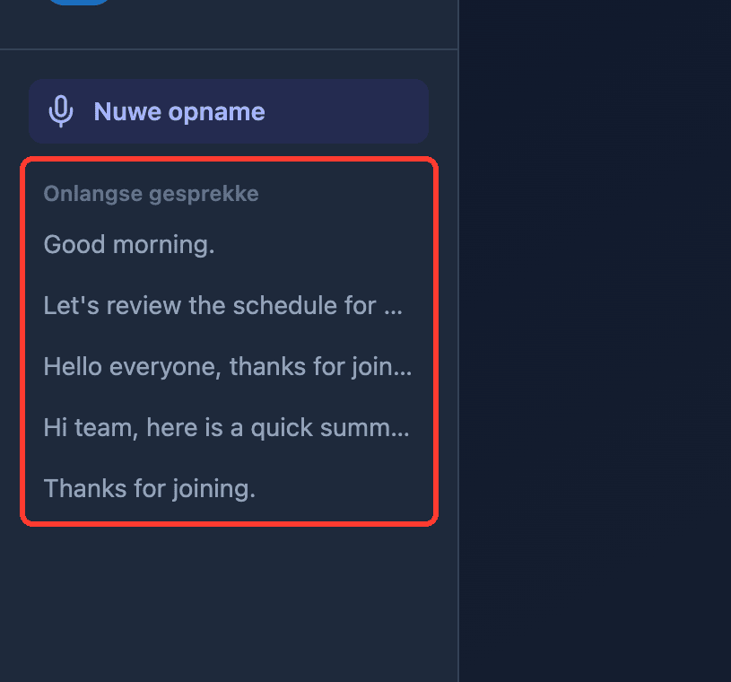 Zoomed view of the Recent Conversations list in the Whisperr Web App sidebar