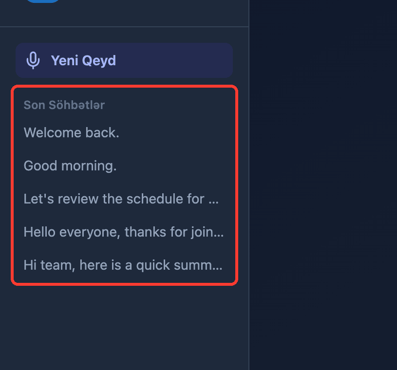 Zoomed view of the Recent Conversations list in the Whisperr Web App sidebar