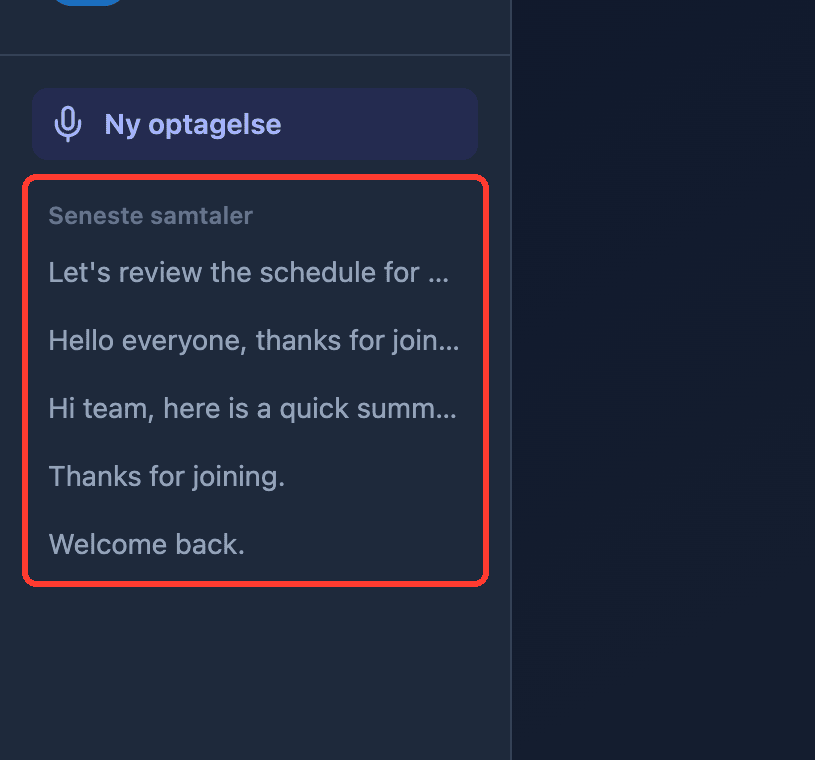 Zoomed view of the Recent Conversations list in the Whisperr Web App sidebar