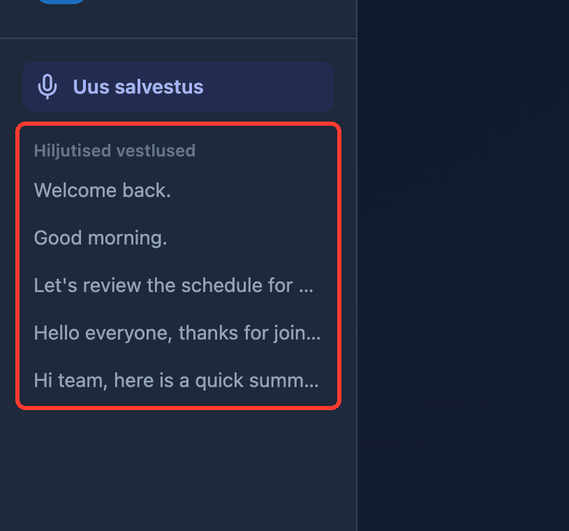 Zoomed view of the Recent Conversations list in the Whisperr Web App sidebar