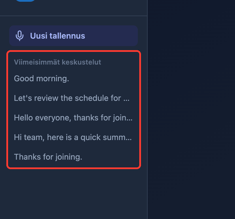 Zoomed view of the Recent Conversations list in the Whisperr Web App sidebar