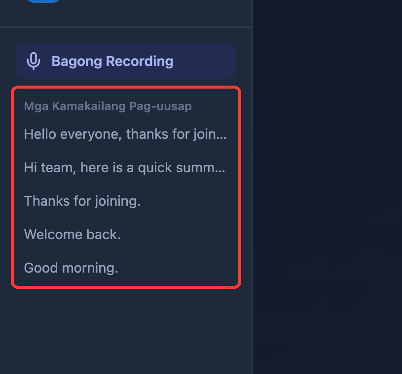 Zoomed view of the Recent Conversations list in the Whisperr Web App sidebar