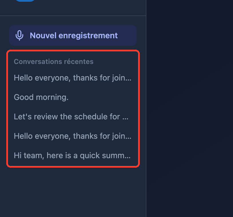 Zoomed view of the Recent Conversations list in the Whisperr Web App sidebar