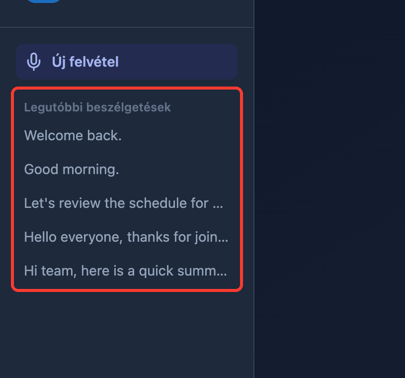 Zoomed view of the Recent Conversations list in the Whisperr Web App sidebar