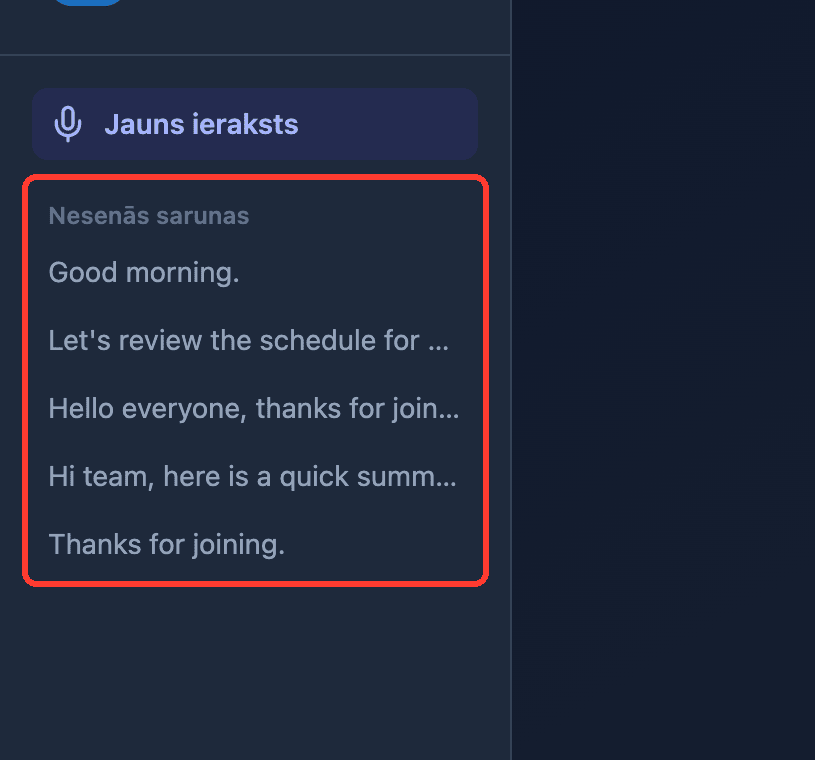 Zoomed view of the Recent Conversations list in the Whisperr Web App sidebar