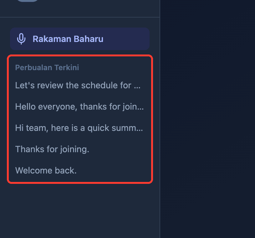 Zoomed view of the Recent Conversations list in the Whisperr Web App sidebar
