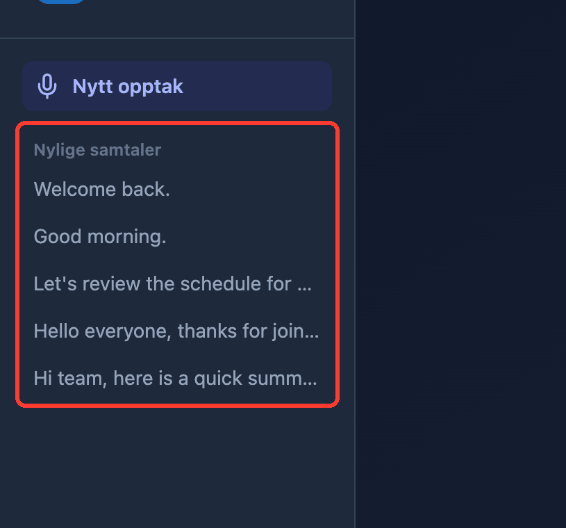 Zoomed view of the Recent Conversations list in the Whisperr Web App sidebar