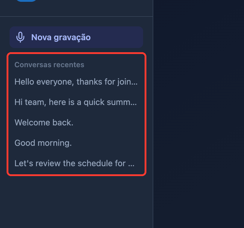 Zoomed view of the Recent Conversations list in the Whisperr Web App sidebar