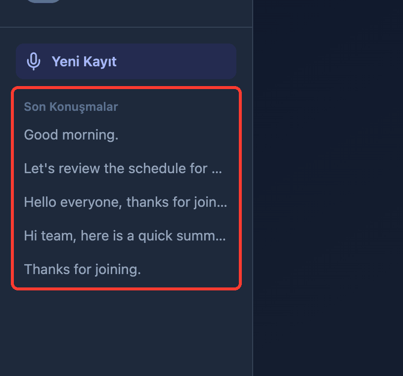 Zoomed view of the Recent Conversations list in the Whisperr Web App sidebar