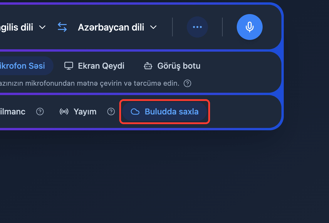 Zoomed view of the Save to cloud toggle in the Whisperr Web App