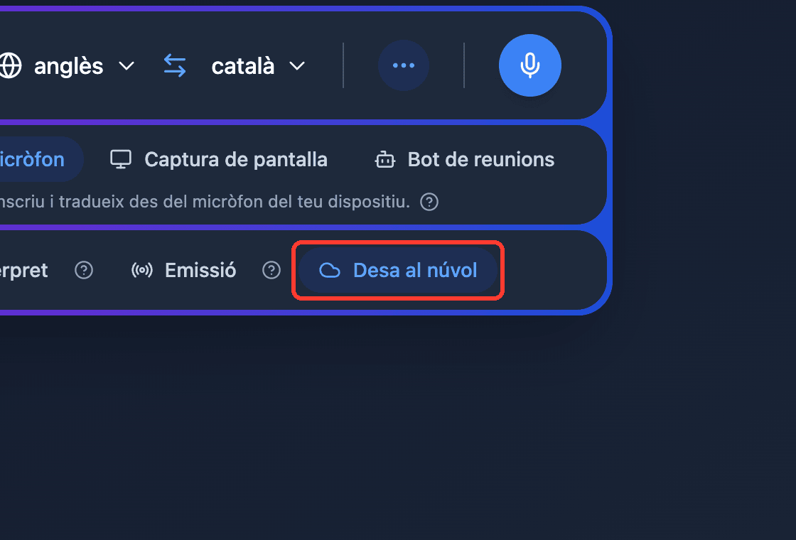 Zoomed view of the Save to cloud toggle in the Whisperr Web App