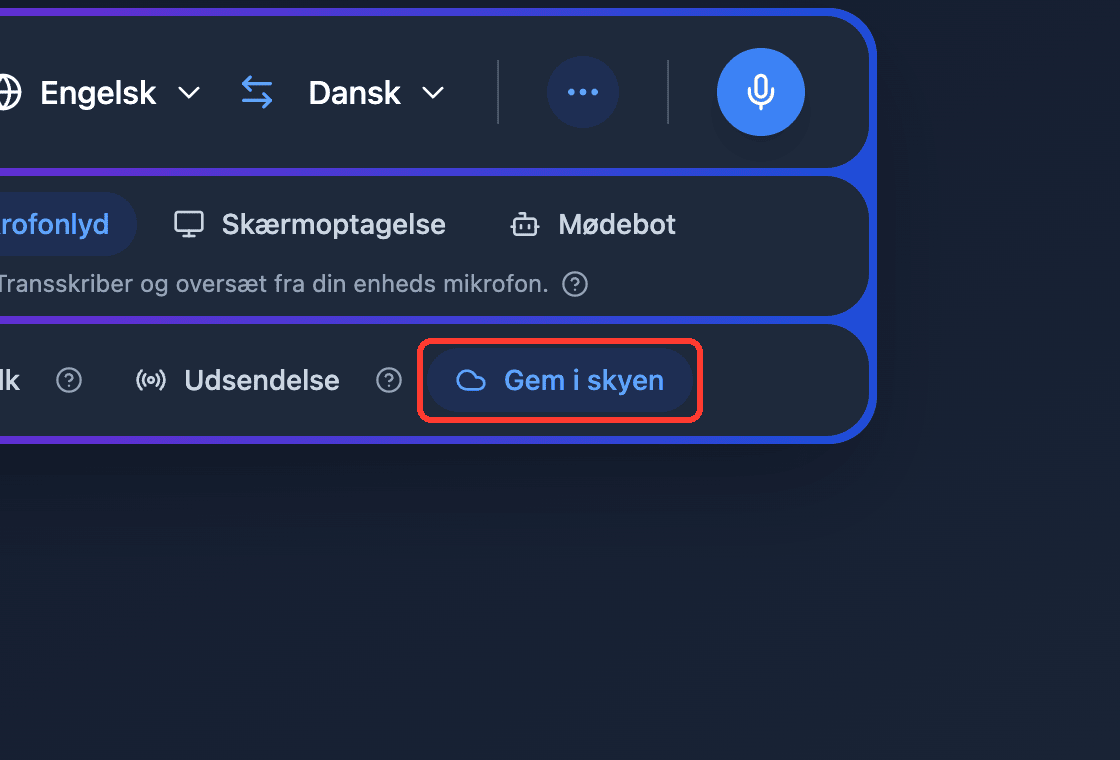 Zoomed view of the Save to cloud toggle in the Whisperr Web App