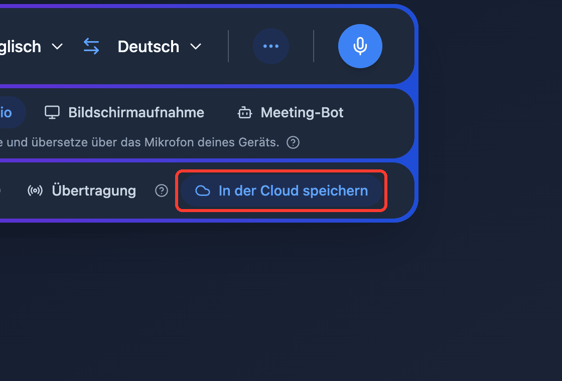 Zoomed view of the Save to cloud toggle in the Whisperr Web App