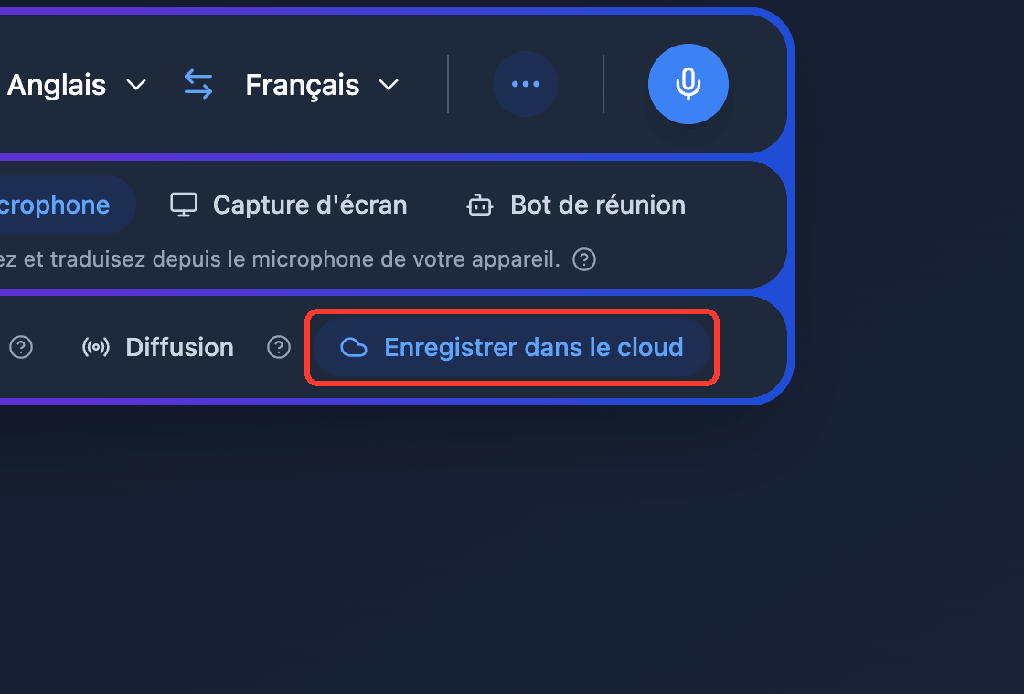 Zoomed view of the Save to cloud toggle in the Whisperr Web App