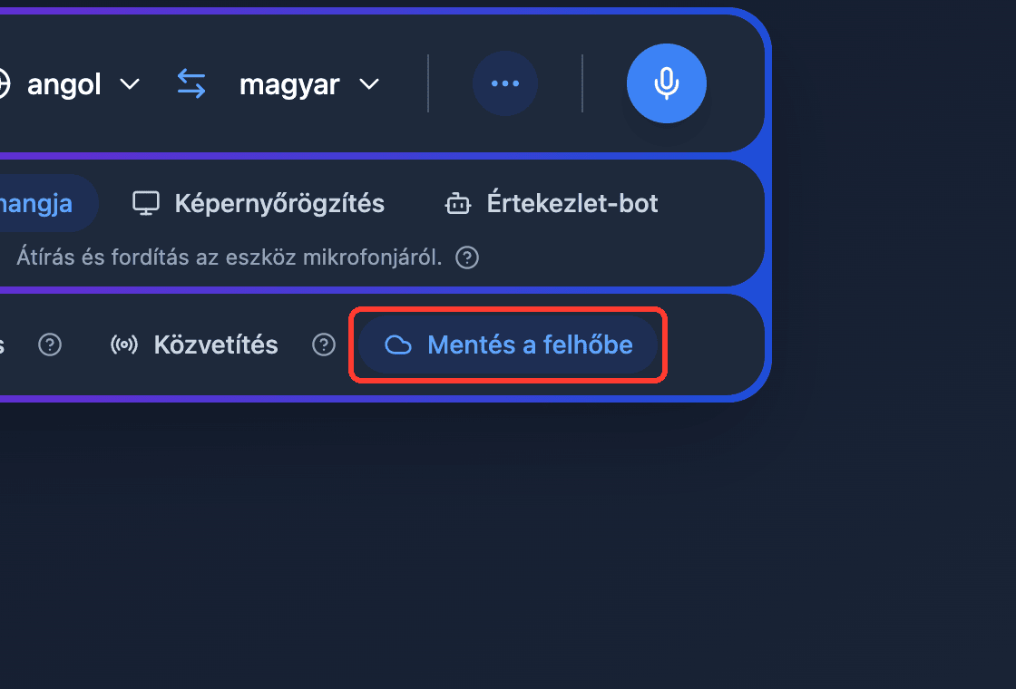 Zoomed view of the Save to cloud toggle in the Whisperr Web App