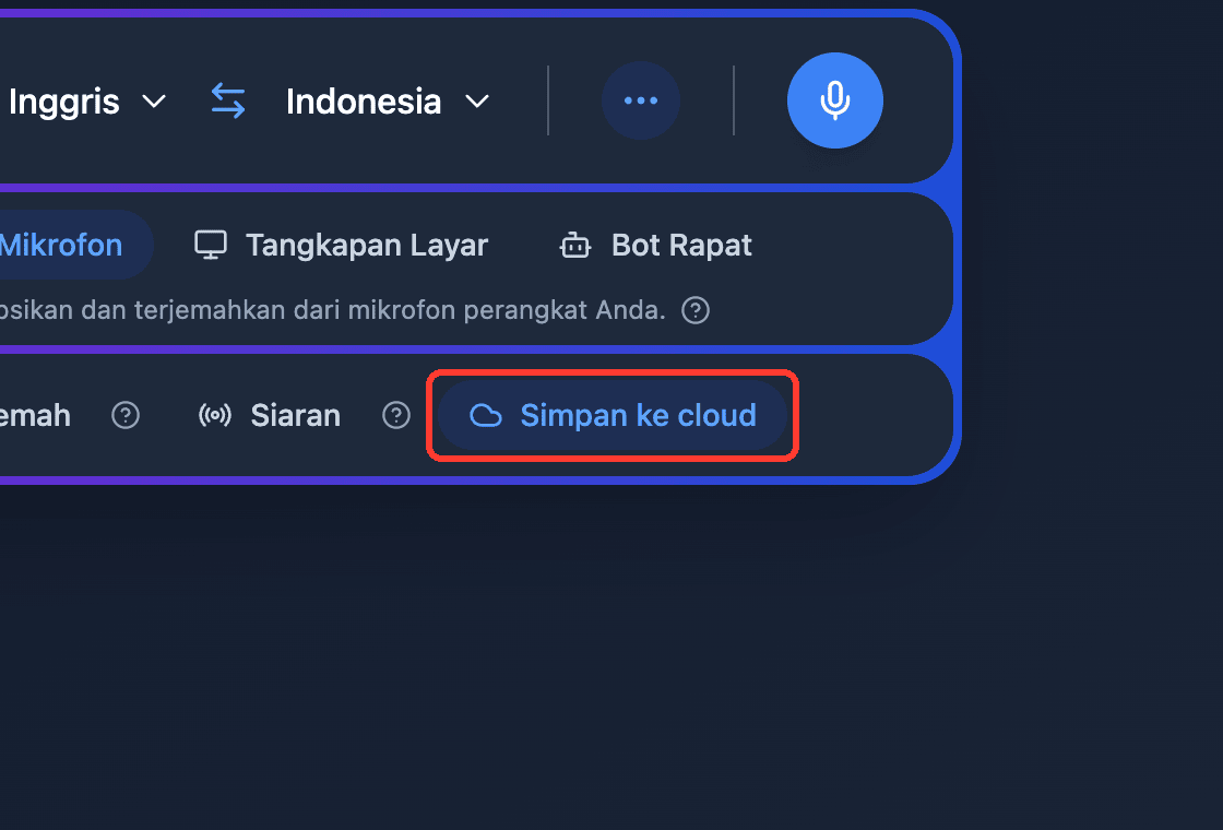 Zoomed view of the Save to cloud toggle in the Whisperr Web App