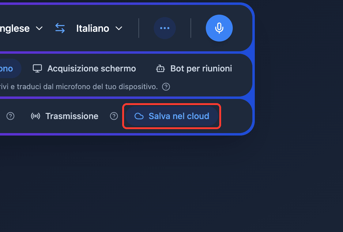 Zoomed view of the Save to cloud toggle in the Whisperr Web App