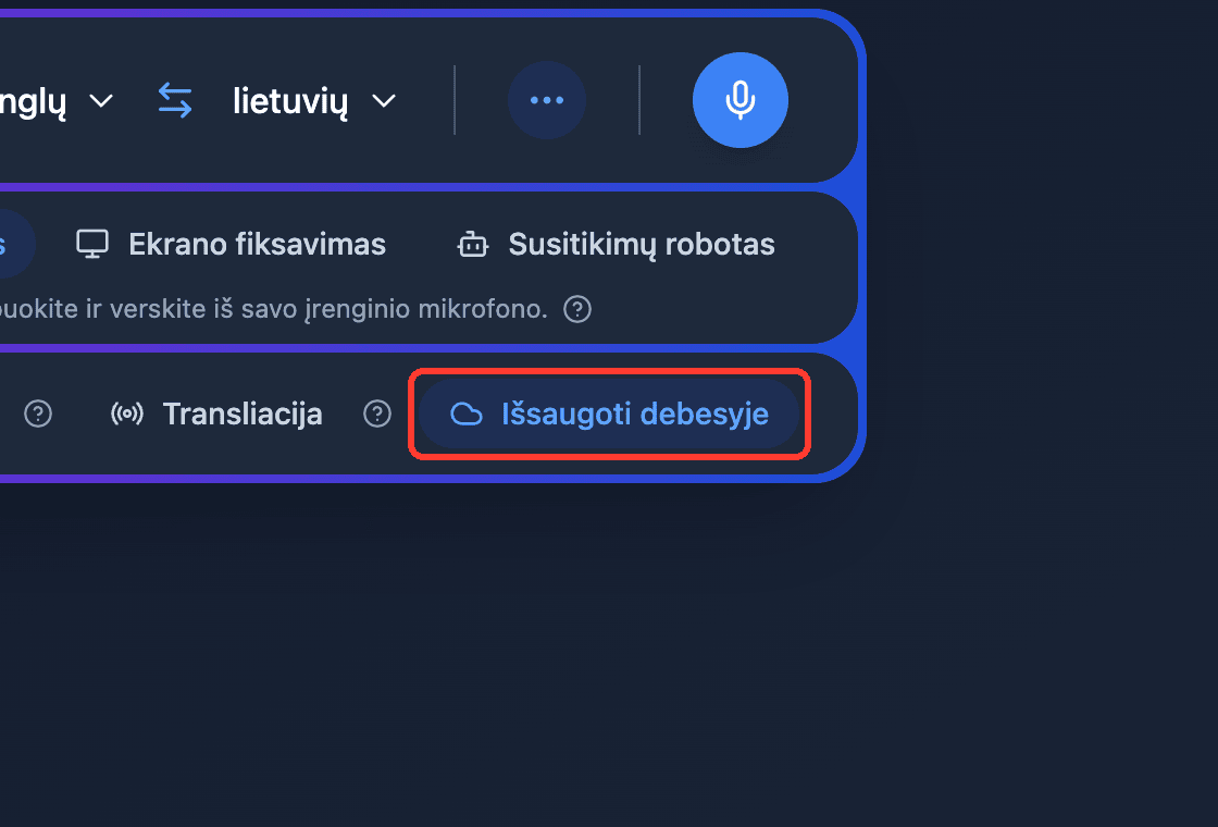 Zoomed view of the Save to cloud toggle in the Whisperr Web App