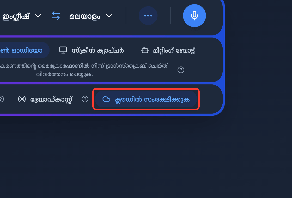 Zoomed view of the Save to cloud toggle in the Whisperr Web App