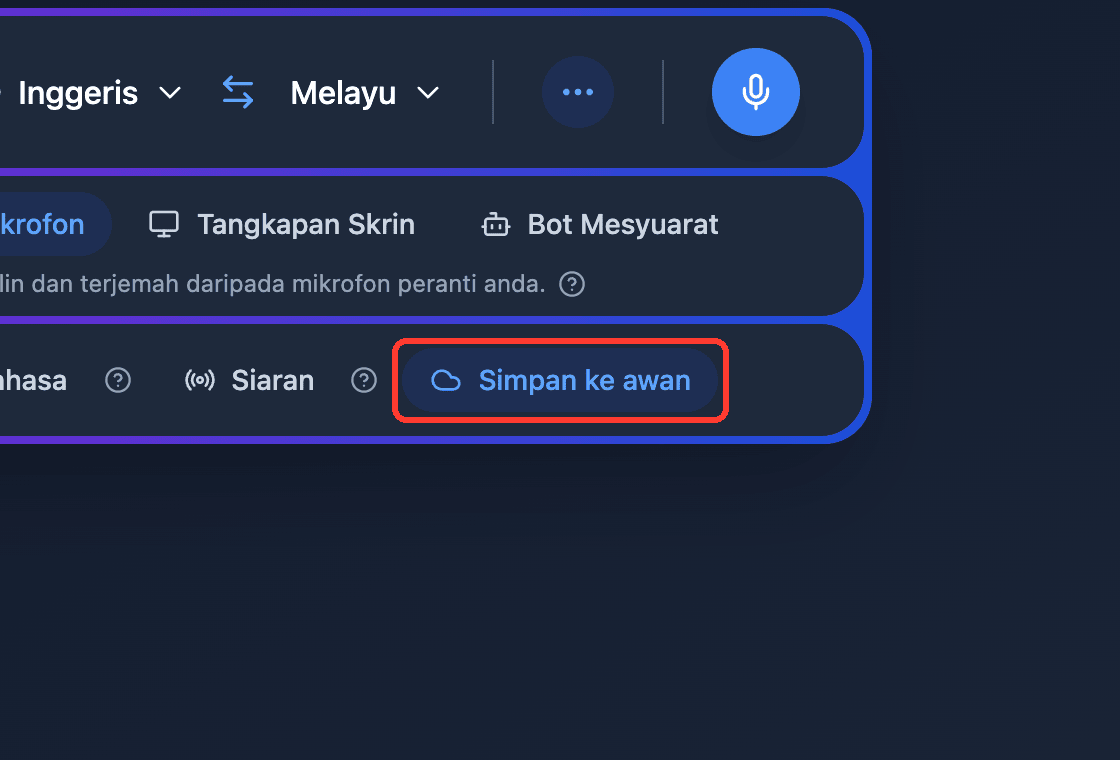 Zoomed view of the Save to cloud toggle in the Whisperr Web App