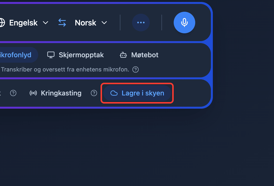Zoomed view of the Save to cloud toggle in the Whisperr Web App