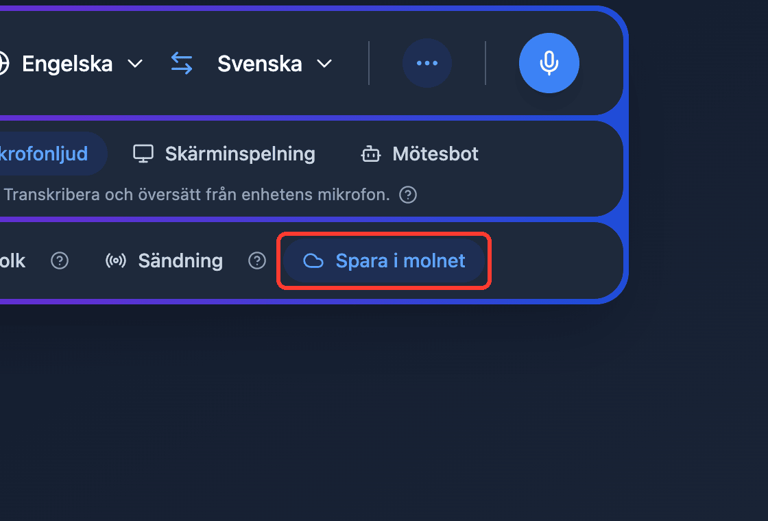 Zoomed view of the Save to cloud toggle in the Whisperr Web App