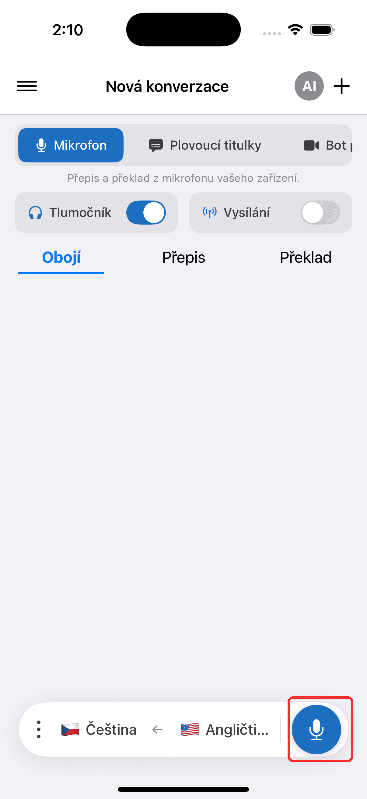 Tapping the record button to start on iPhone