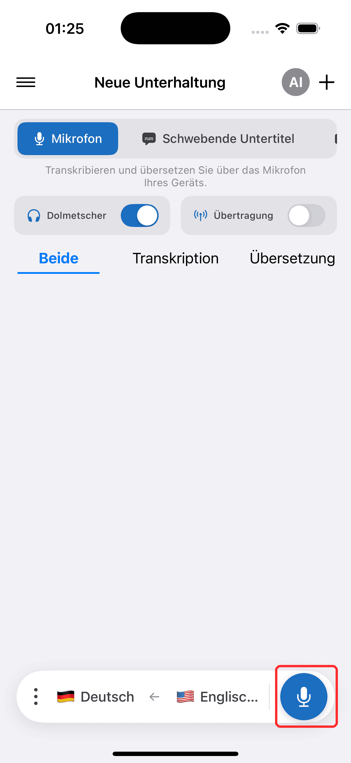 Tapping the record button to start on iPhone