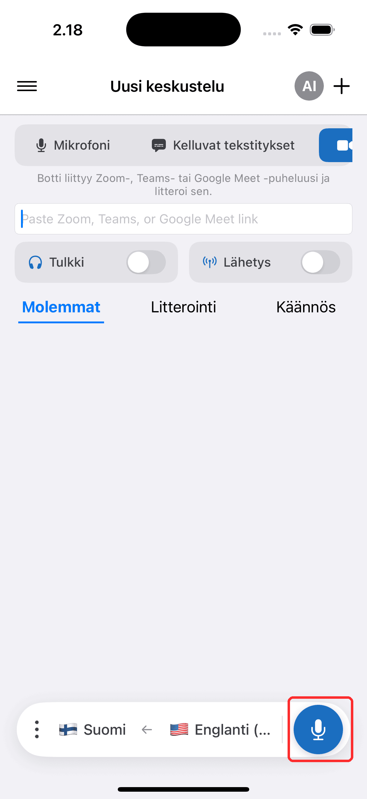 Tapping the record button to start on iPhone