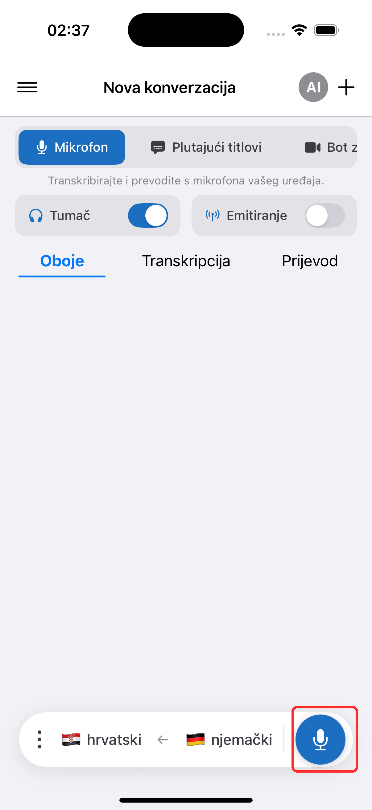 Tapping the record button to start on iPhone