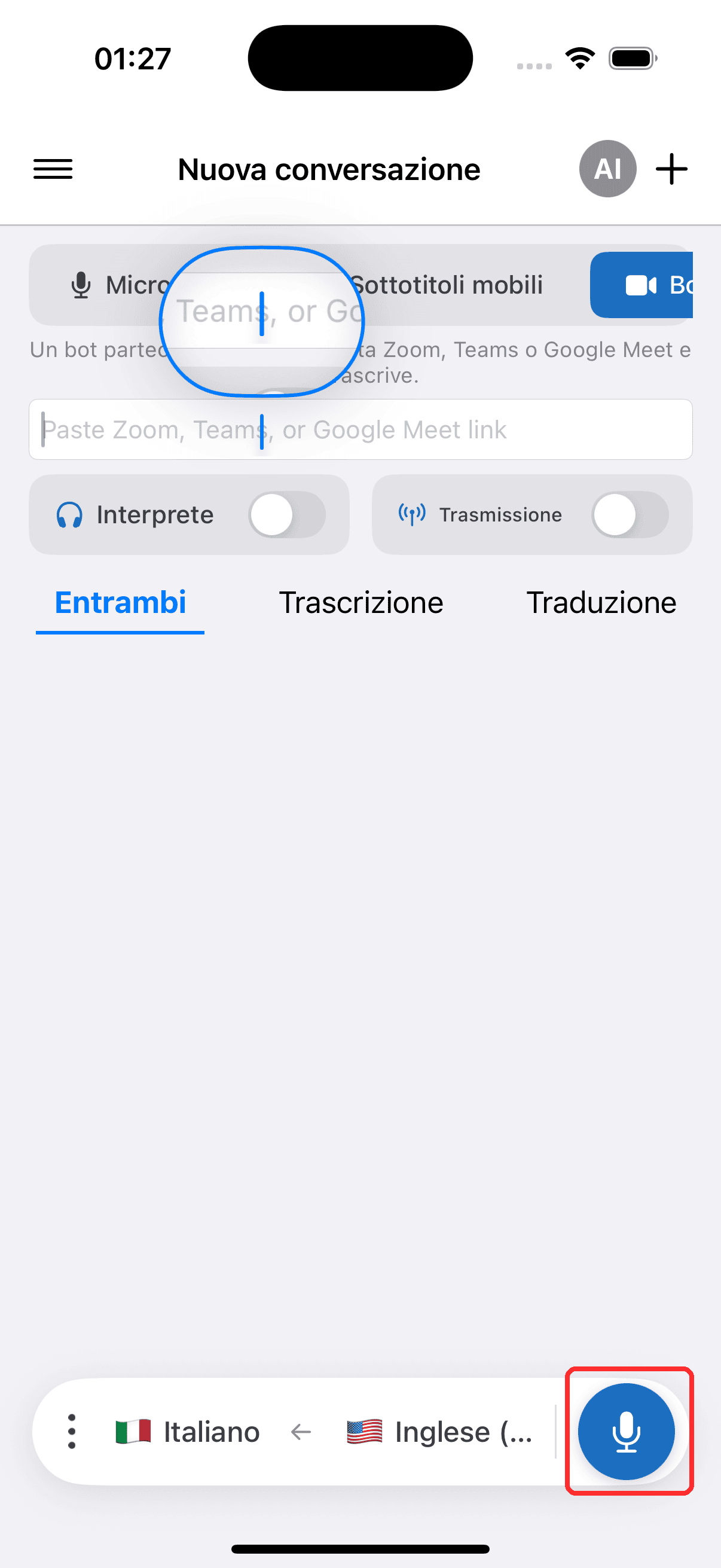 Tapping the record button to start on iPhone