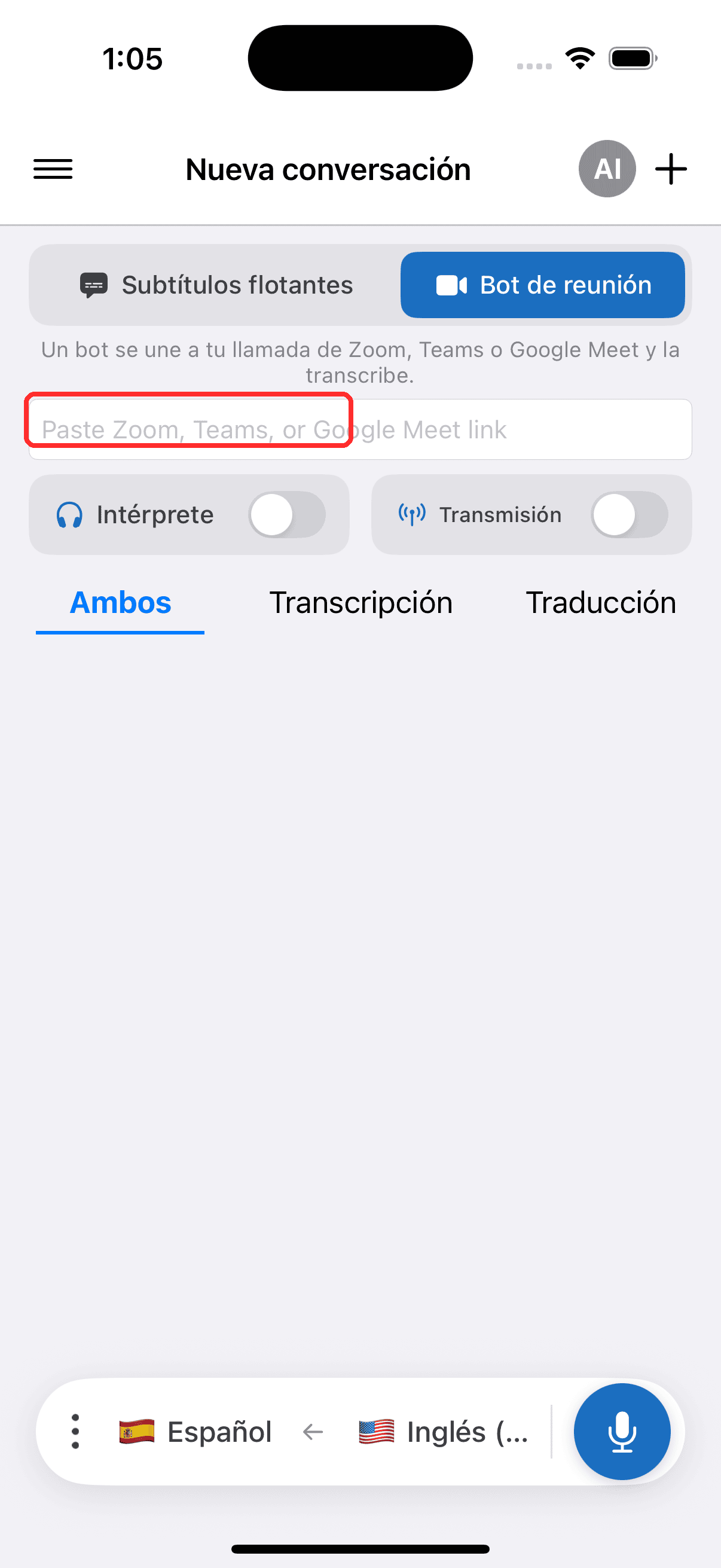 Turning on the Interpreter toggle on iPhone