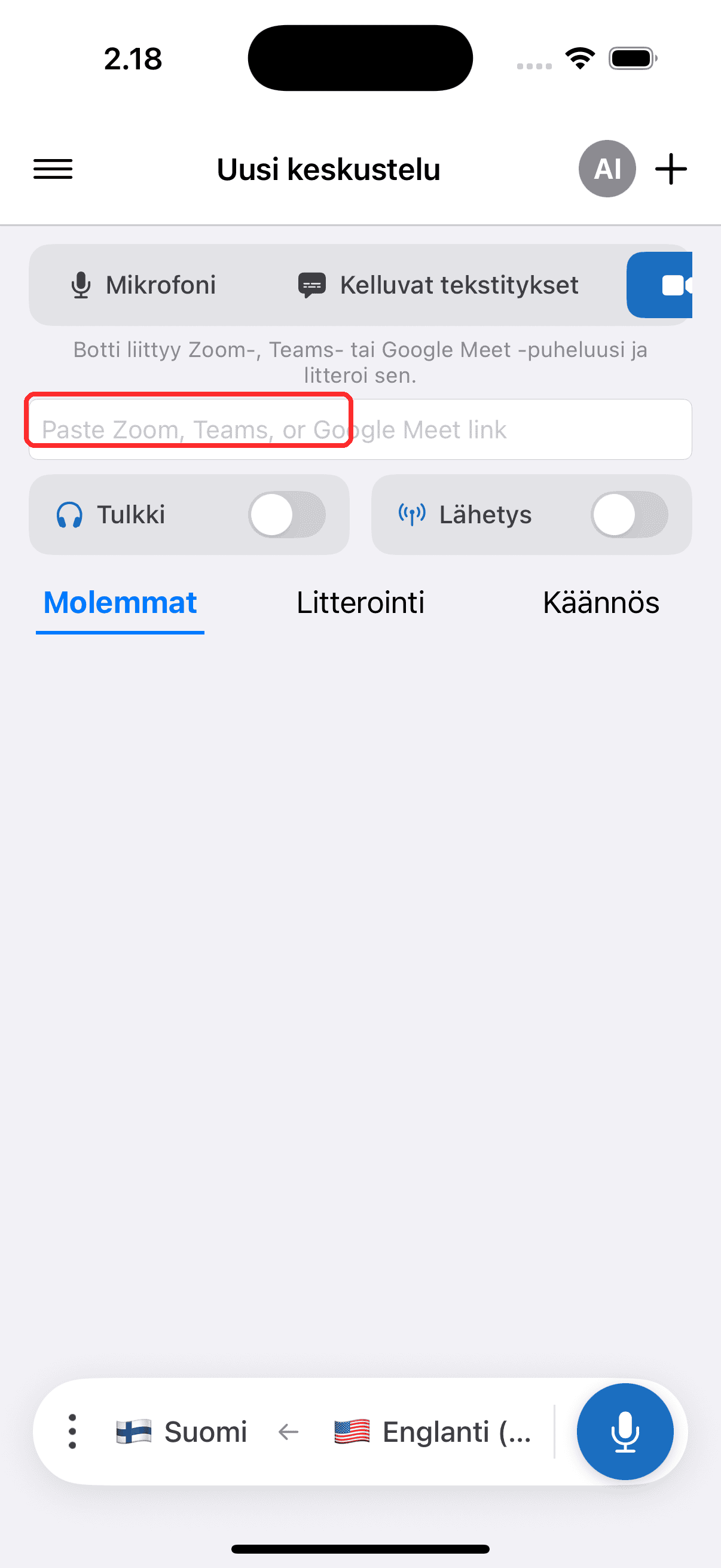 Turning on the Interpreter toggle on iPhone