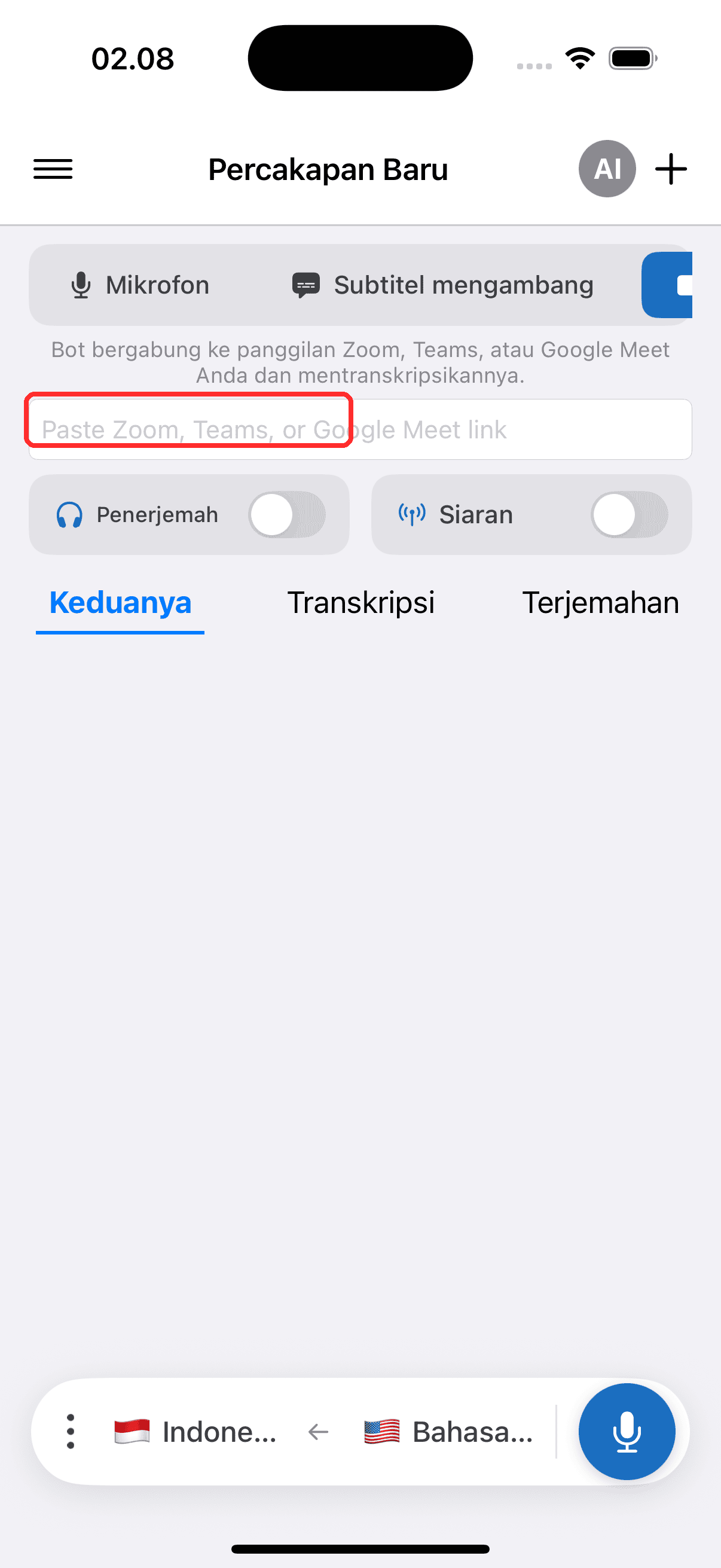 Turning on the Interpreter toggle on iPhone