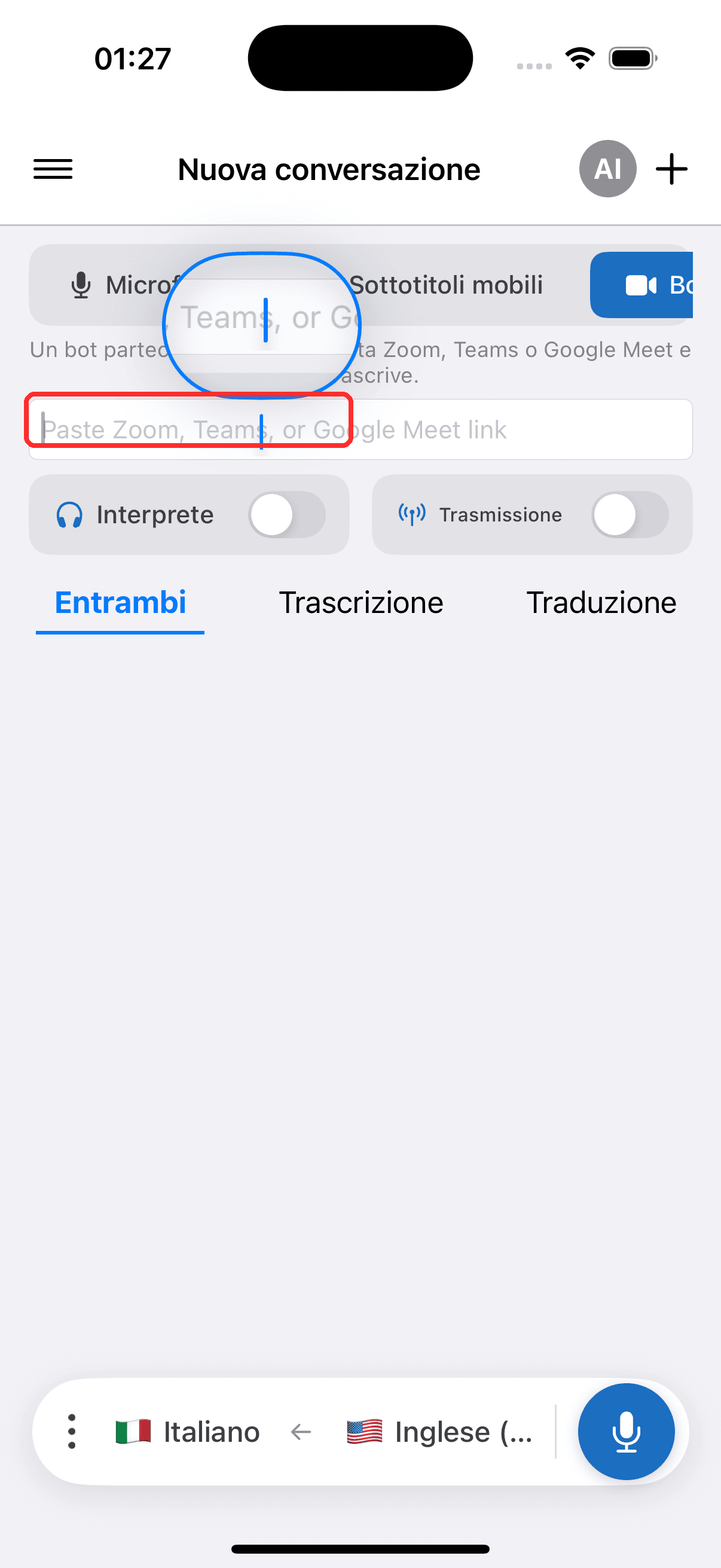 Turning on the Interpreter toggle on iPhone