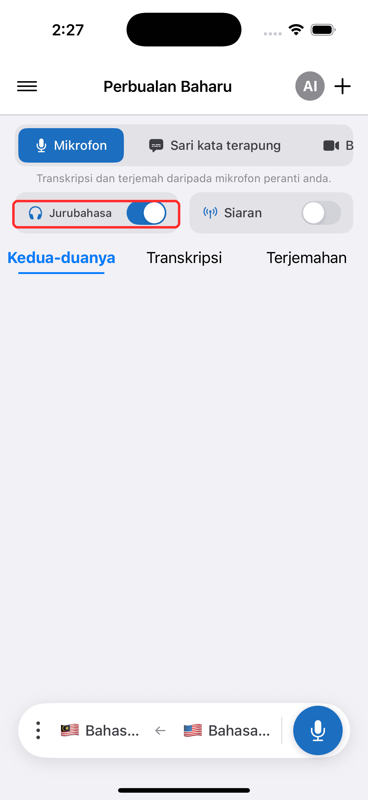 Turning on the Interpreter toggle on iPhone