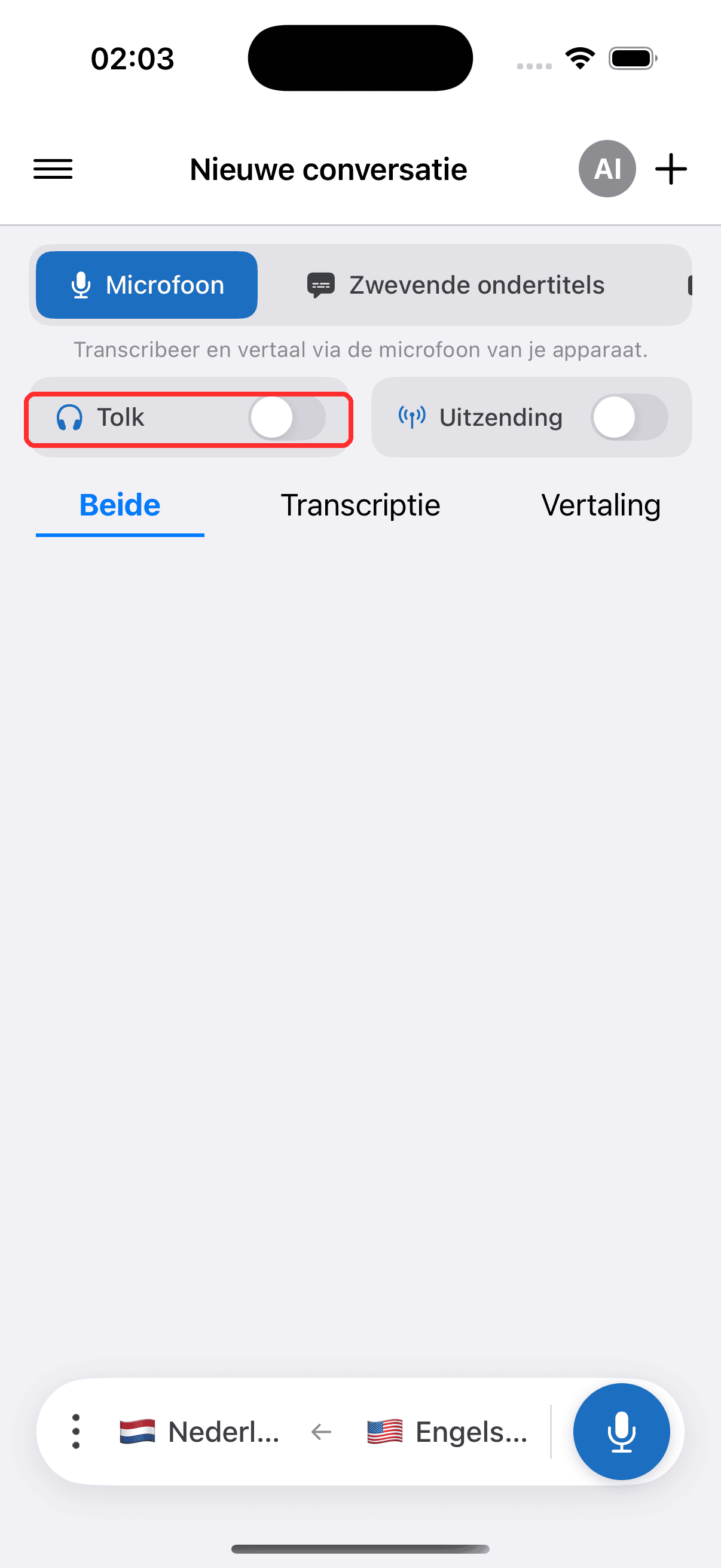 Turning on the Interpreter toggle on iPhone