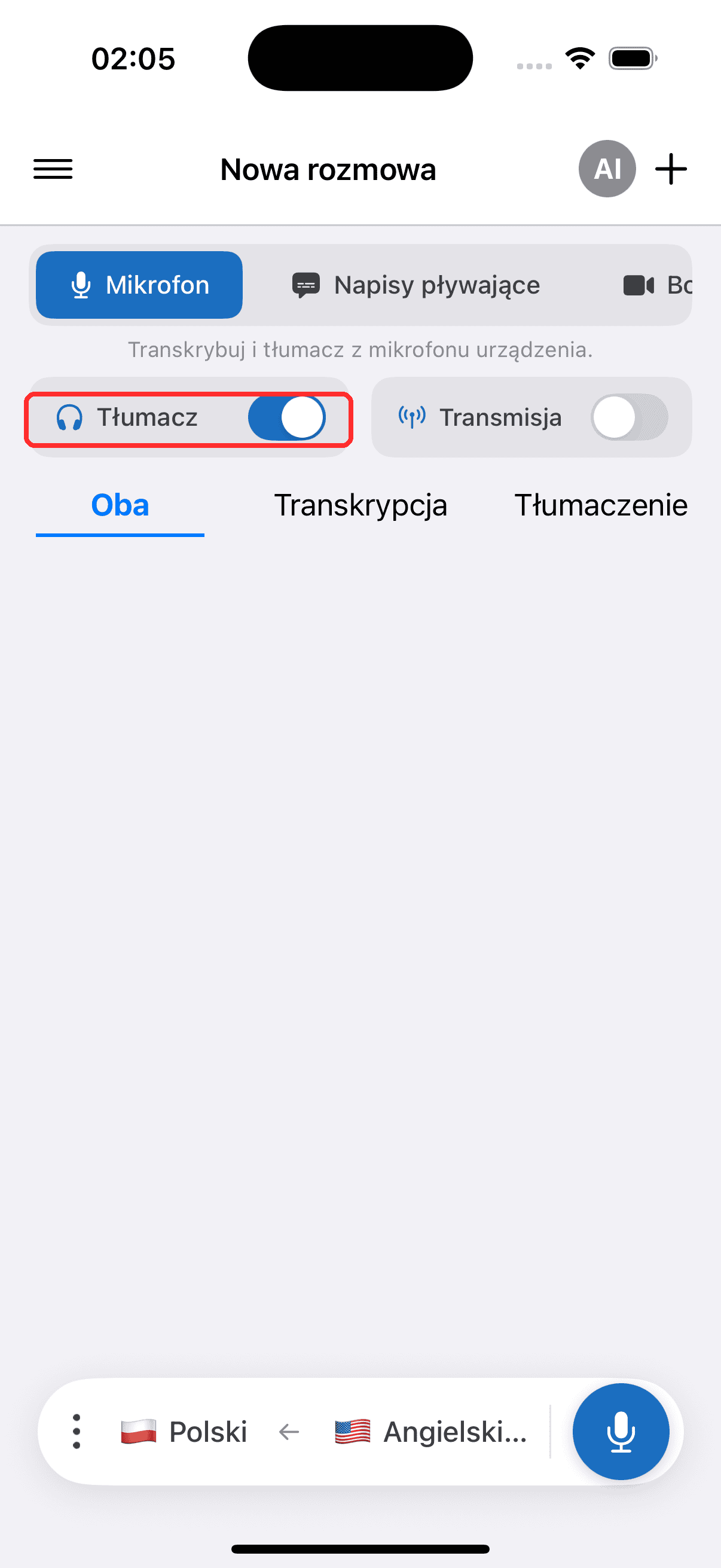 Turning on the Interpreter toggle on iPhone