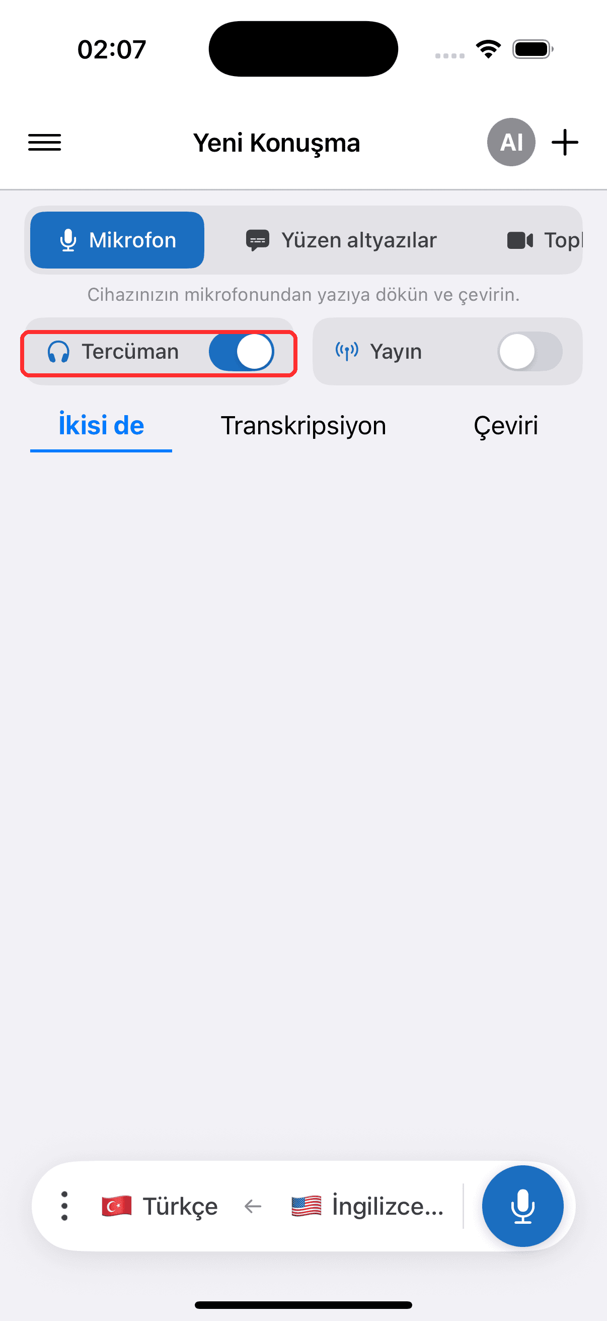 Turning on the Interpreter toggle on iPhone