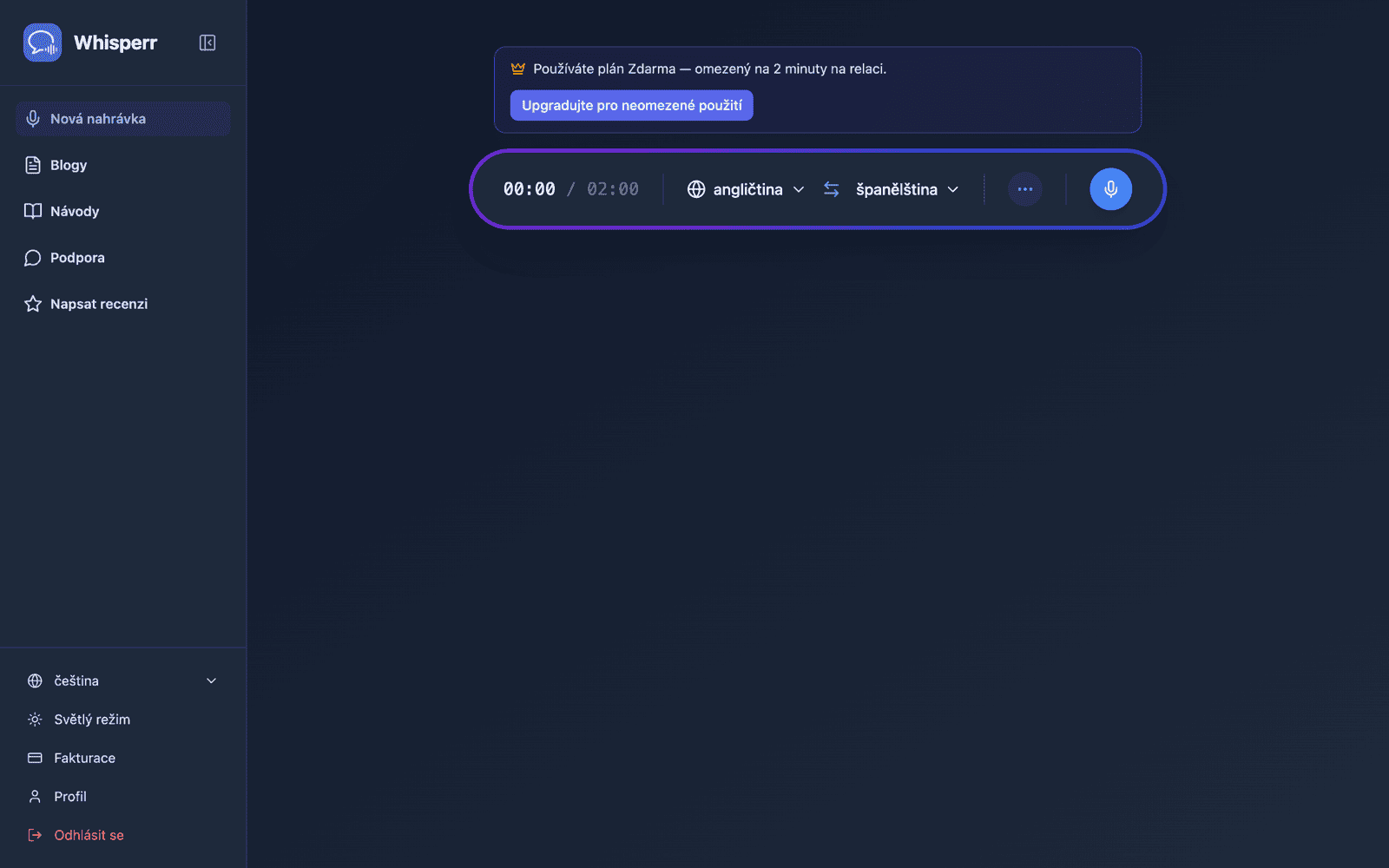 The Whisperr Web App open at app.whisperr.co