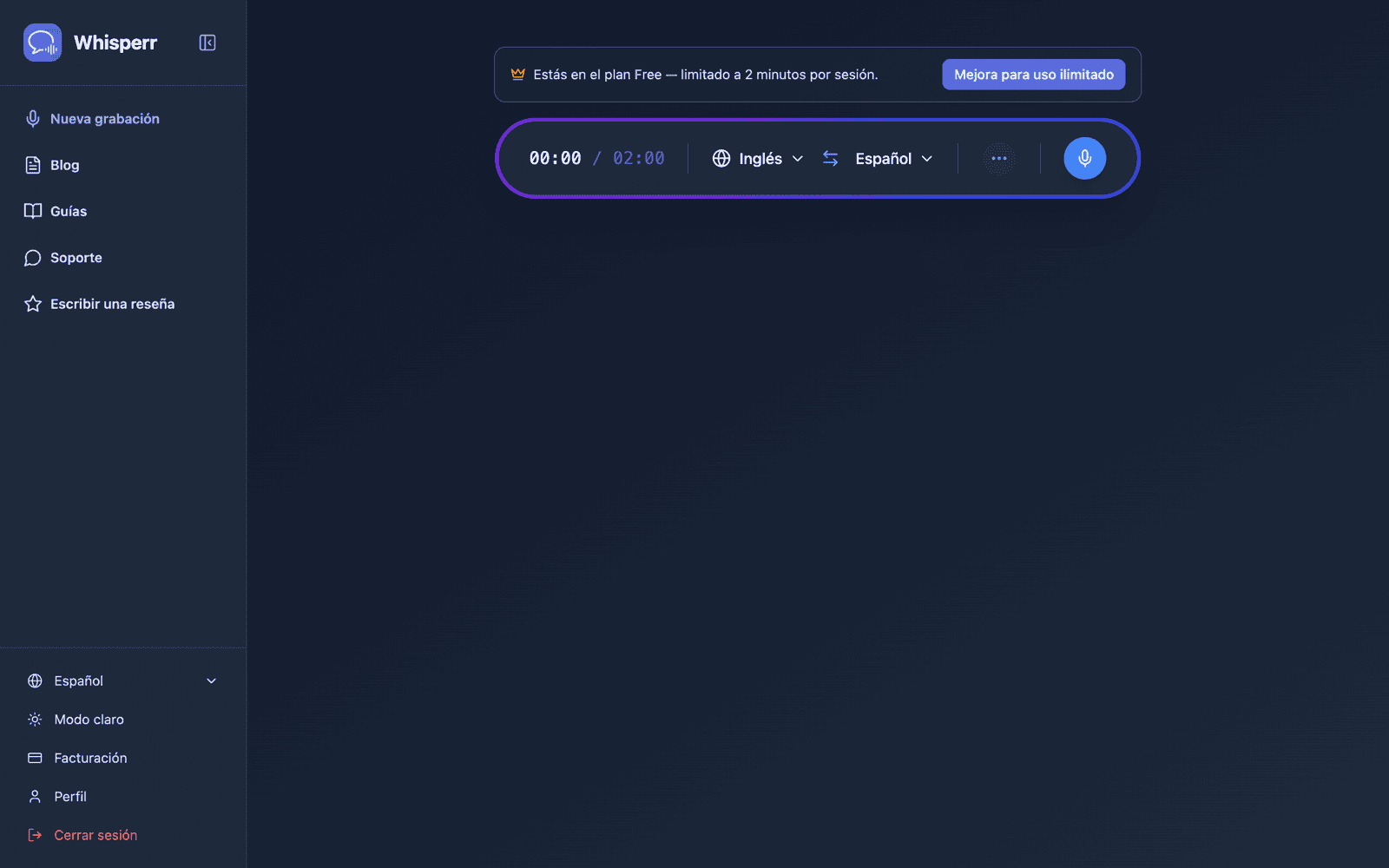 The Whisperr Web App open at app.whisperr.co